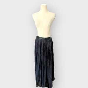 RHIÉ STUDIO Black Crinkle Shine Effect Pleated Skirt Leather Trim (Sz 4)